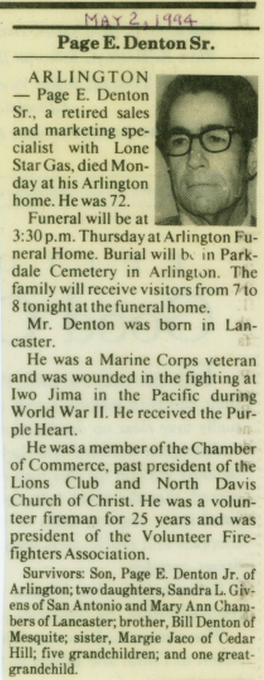 Page E Denton Obituary
