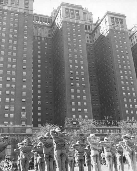 Calisthenics in Grant Park, opposite Unit #1 Stevens Hotel, Headquarters Chicago Schools, AAFTCC